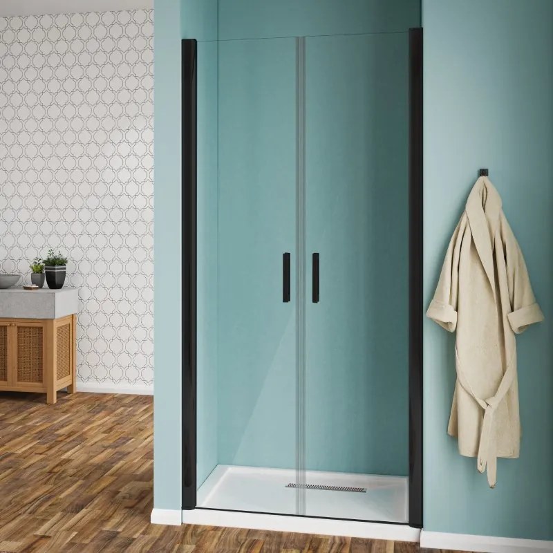 Porta saloon in vetro temperato trasparente 6mm Linea Eny Black: 118-120x190 cm