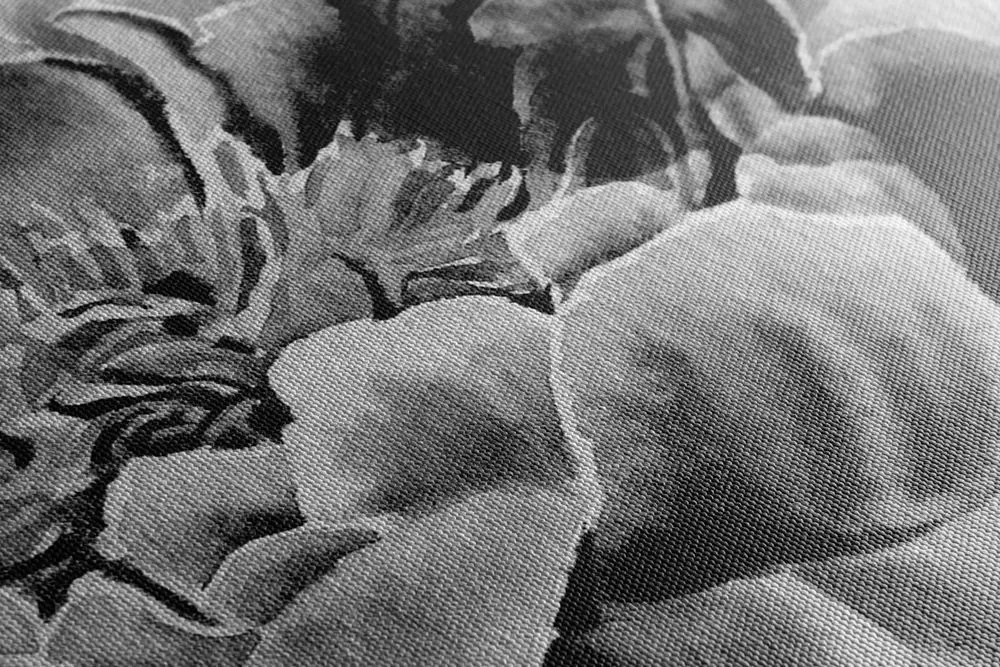 Quadro su tela – Peonie in bianco e nero