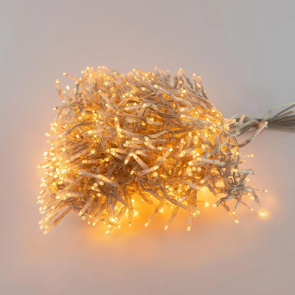 Catenaria Natalizia LED 9m 8 GIOCHI DI LUCE Cavo TRASPARENTE IP44 Colore Bianco Caldo 2200 - 2300 °K