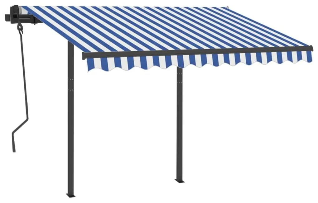 Tenda da Sole Retrattile Automatica con Pali 3x2,5m Blu/ Bianca