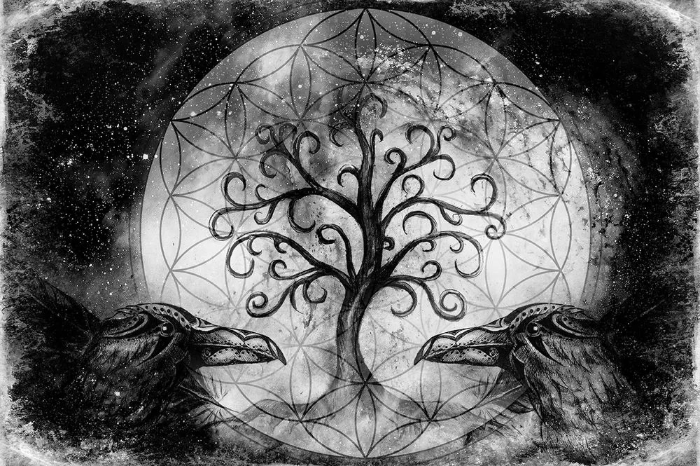Carta da parati – Albero della vita magico in bianco e nero