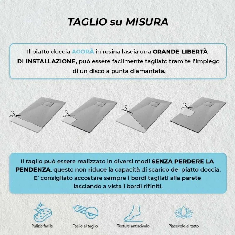 Piatto doccia 70x120 in resina grigio effetto pietra riducibile Agorà