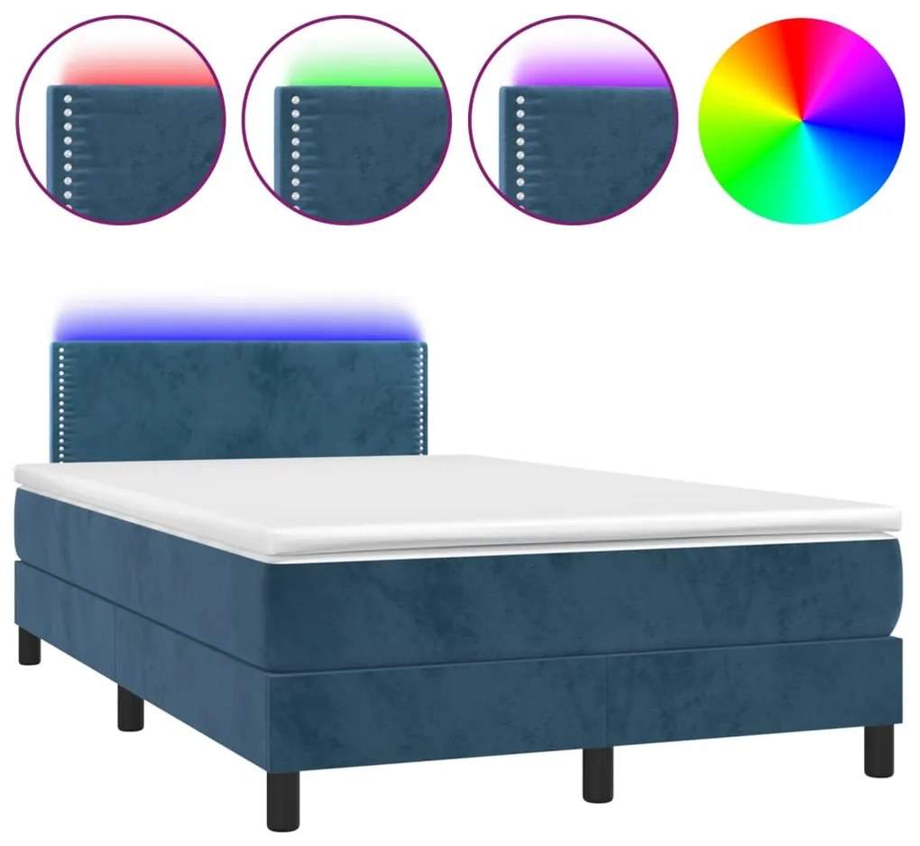 Letto a Molle con Materasso e LED Blu Scuro 120x200cm