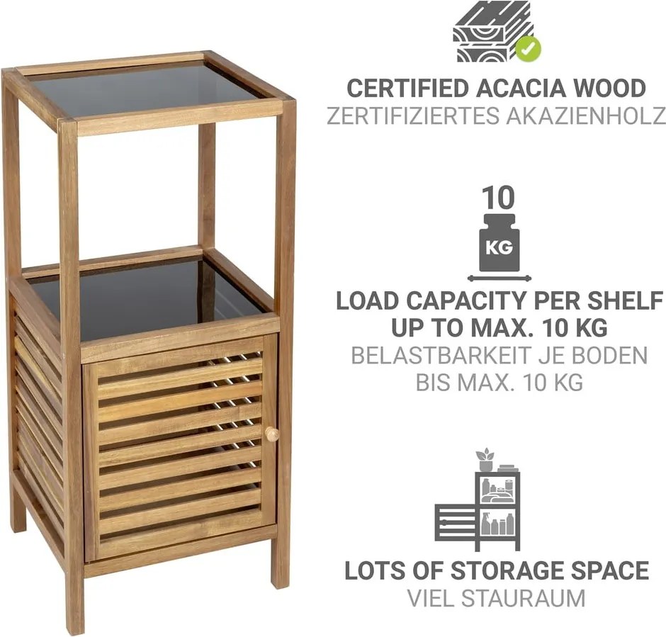Mobile per bagno nero/di colore naturale in acacia massiccia basso/stretto 39,5x86 cm Fondi – Wenko