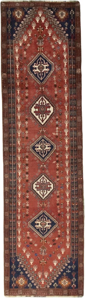 Shiraz Tappeto persiano 300 x 80 Rosso (Iran) Annodato A Mano