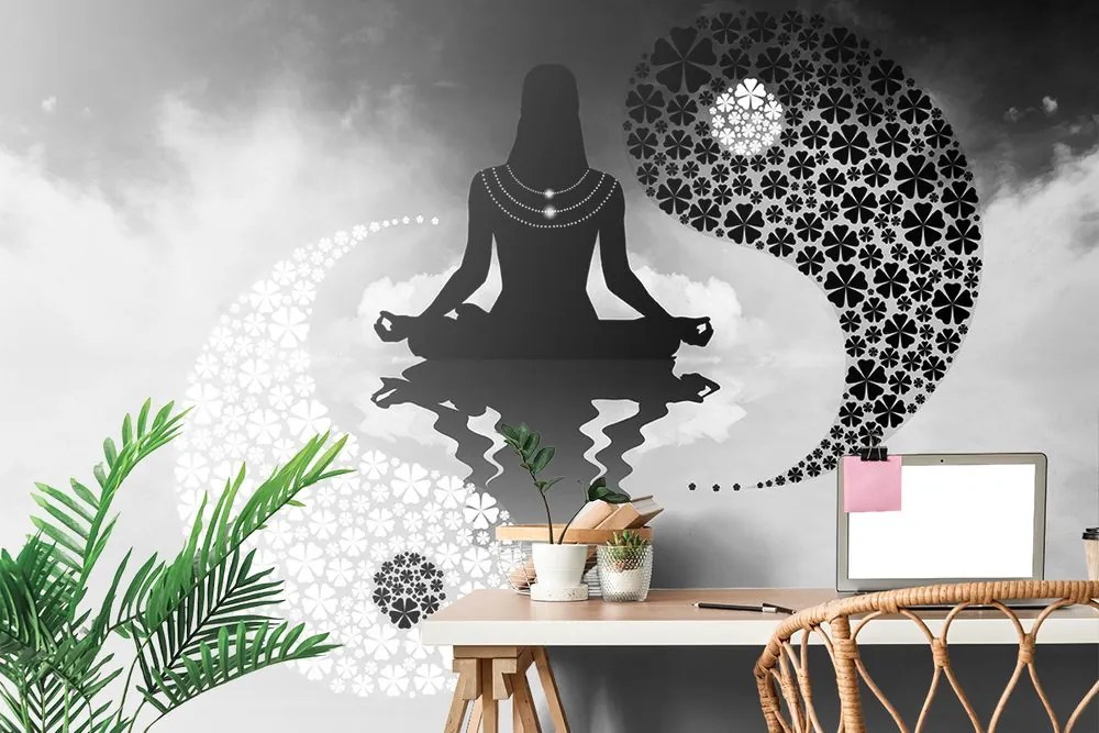 Carta da parati autoadesiva – Yoga Yin e Yang in bianco e nero