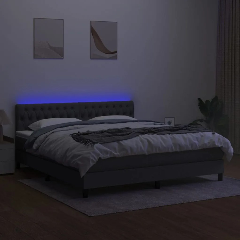 Letto a molle materasso e led grigio scuro 180x200cm in tessuto