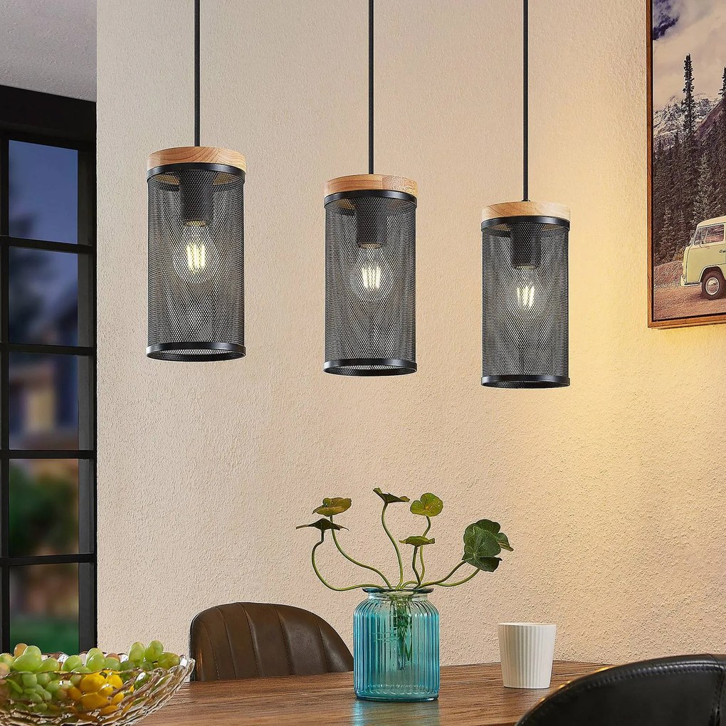 Lampada a sospensione Kiriya Lindby, dimmerabile, Legno chiaro, Soggiorno / Sala da pranzo, Legno, Moderno, Lampada a sospensione