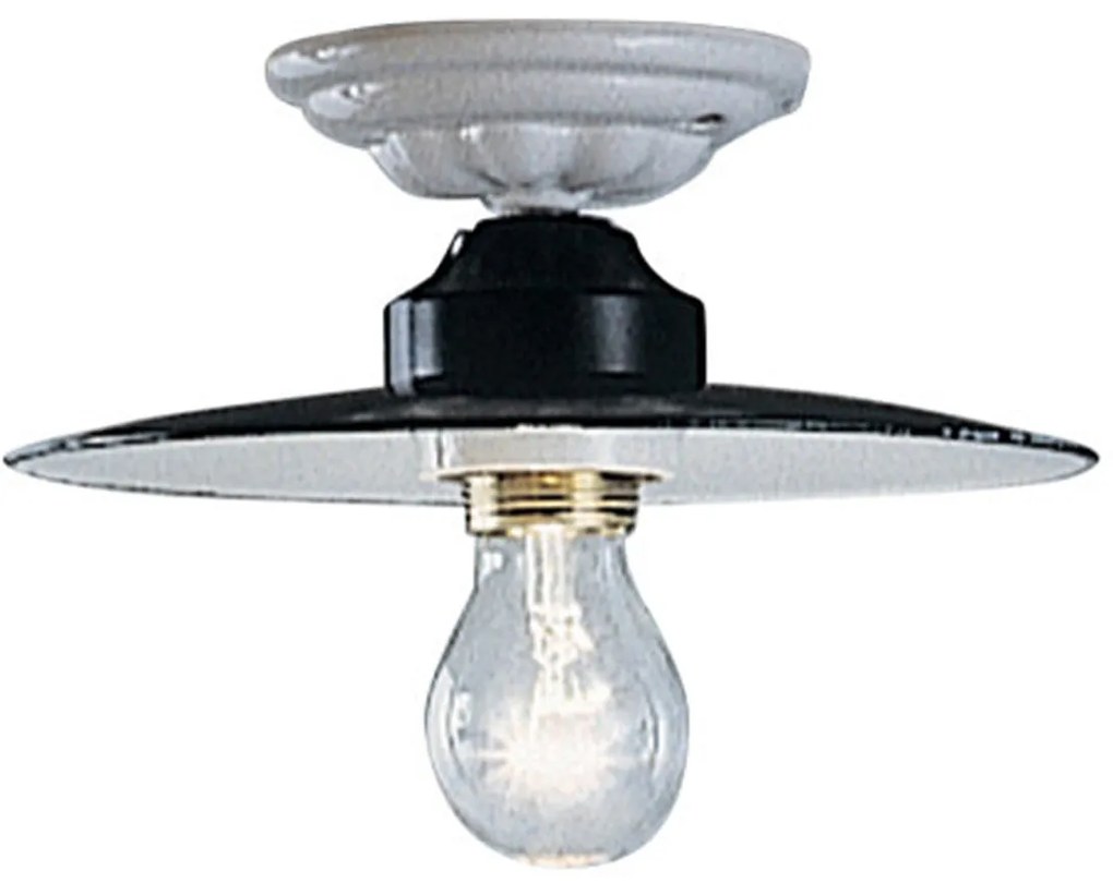 Plafoniera Industrial Potenza Ferro E Ceramica Nero Diam. 30Cm 1 Luce E27