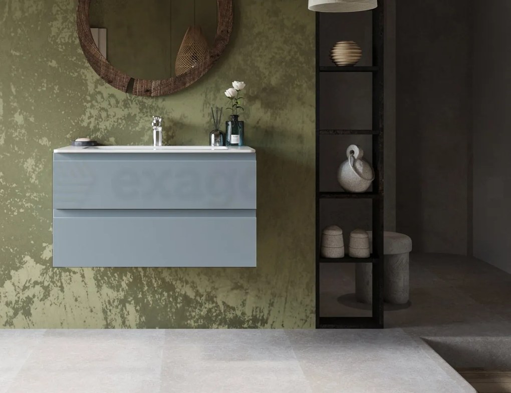 Mobile bagno avion 90x45 Pesaro sospeso a due cassetti con lavabo in ceramica