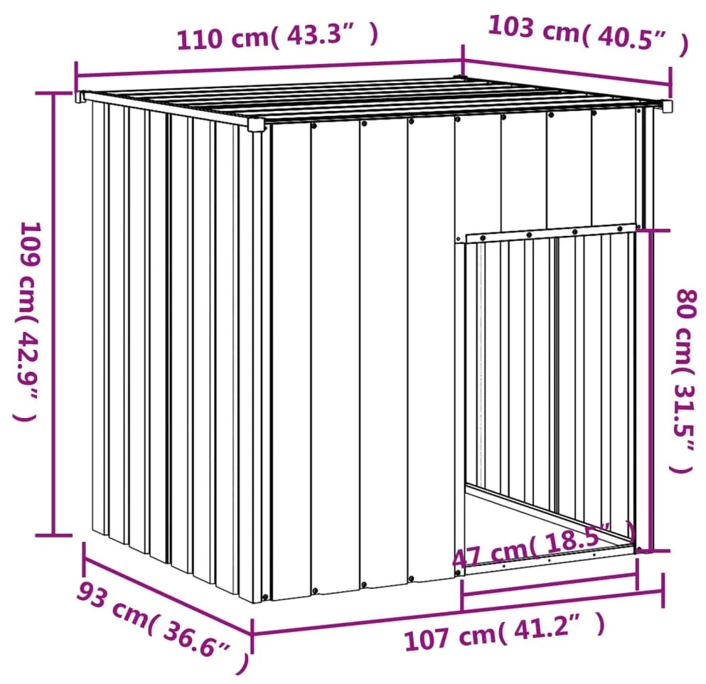 Casetta cani con tetto antracite 110x103x109 cm acciaio zincato