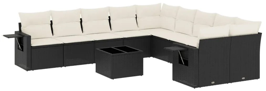 Set divani da giardino 11 pz con cuscini in polyrattan nero