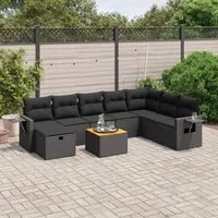 Set Divani da Giardino 9 pz con Cuscini Nero in Polyrattan 3264982