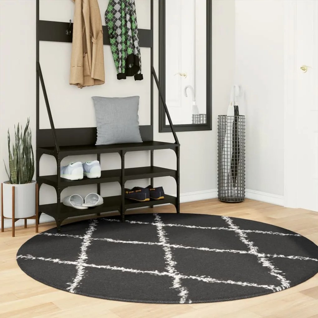 Tappeto Shaggy Pamplona A Pelo Lungo Nero E Crema Ø 160 Cm /
