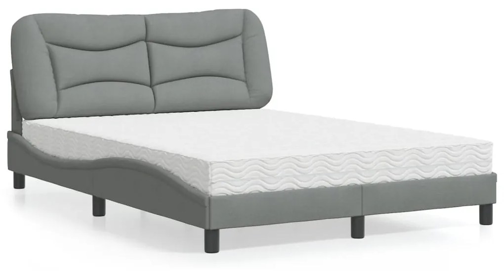 Letto Con Materasso Grigio Chiaro 140x190cm Tessuto /