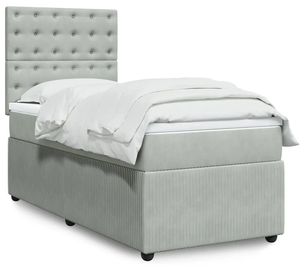 Giroletto A Molle Con Materasso Grigio Chiaro 90x190 Cm Velluto /