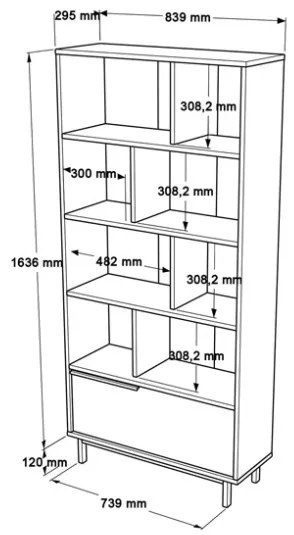 Libreria Moderna Con Vani A Giorno Ed Anta Frontale 84x30x175 Ocean Legno E Rafia