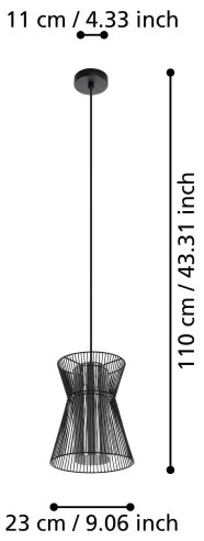 Eglo 99633 - Lampadario su corda MASETA 1xE27/40W/230V nero