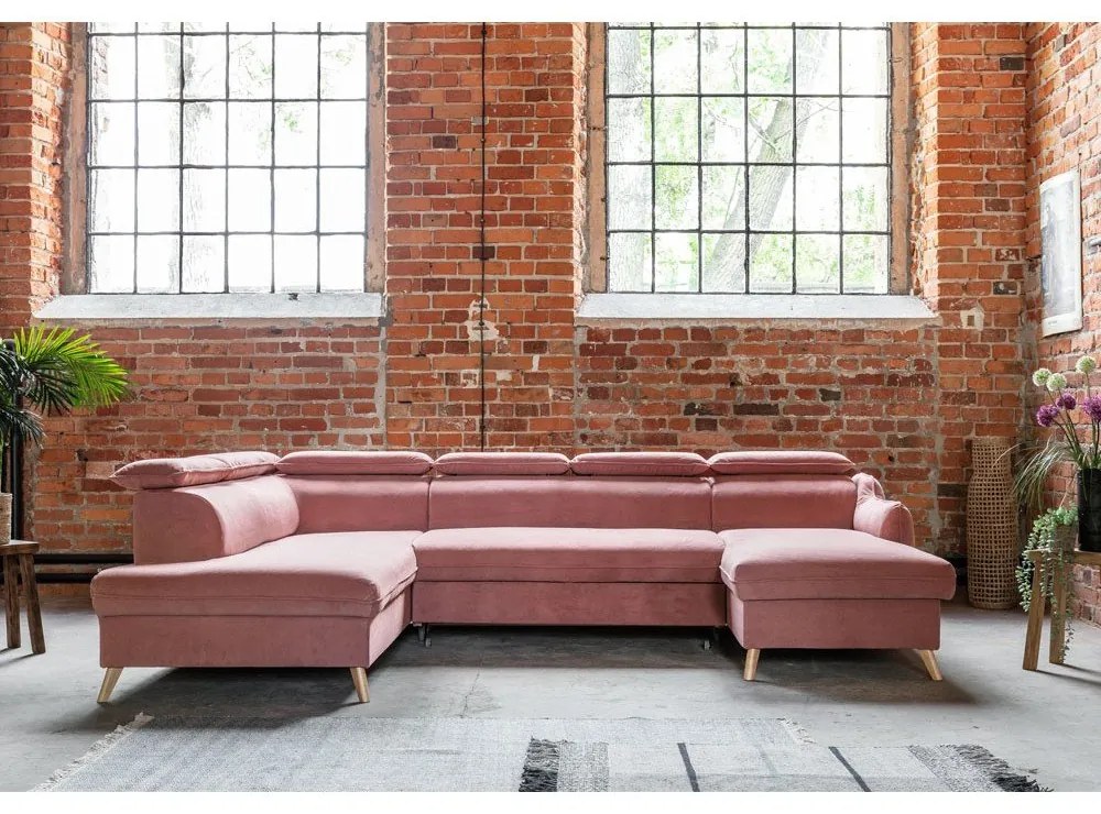Divano letto angolare a U in velluto rosa chiaro (angolo sinistro) Sweet Harmony - Miuform