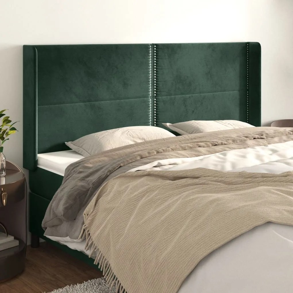 Testiera Ad Orecchio Verde Scuro 203x16x118/128 Cm İn Velluto /