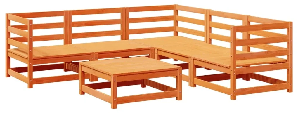 Set divani da giardino 6 pz marrone cera legno massello pino