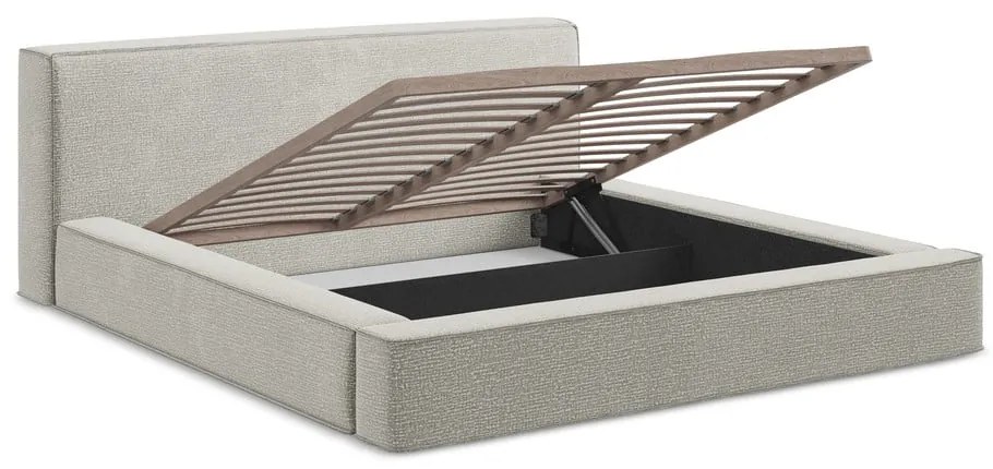 Letto matrimoniale imbottito grigio chiaro con contenitore e rete inclusi 160x200 cm Noho – Makamii