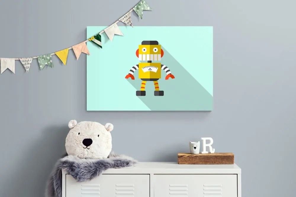 Stampa su tela – Robot giallo con sfondo blu