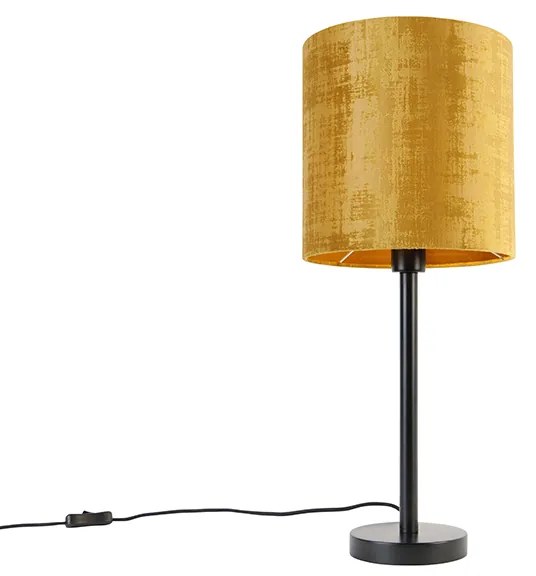 Lampada da tavolo moderna nera con paralume dorato 25 cm - Simplo