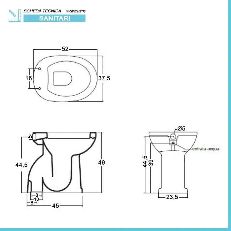 Vaso bidet combinato per anziani e disabili H 49 con scarico pavimento