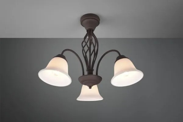 Plafoniera rustica con 3 diffusori vetro bianco metallo ruggine 601...