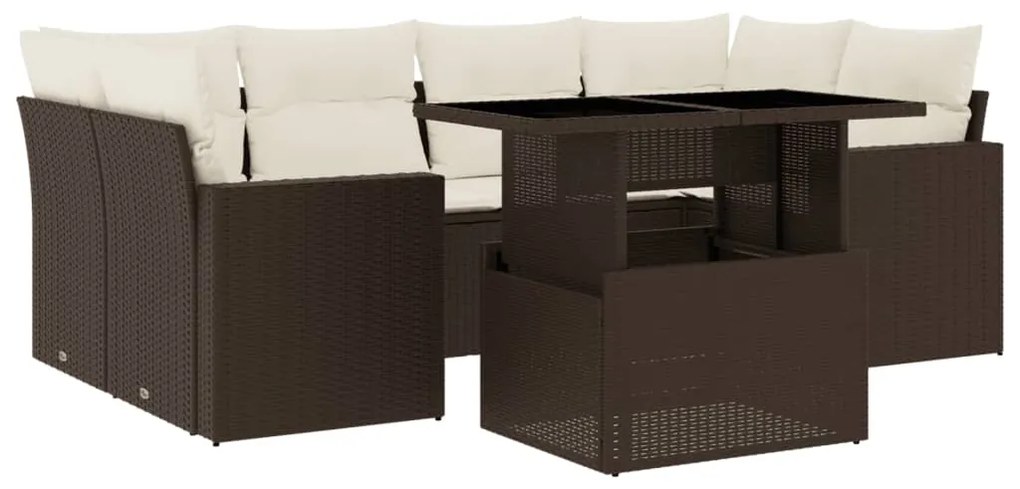 Set divani da giardino 7 pz con cuscini marrone in polyrattan