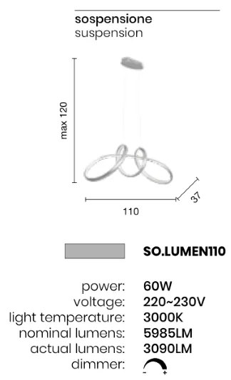 Lampada a sospensione LUMEN a LED in metallo Silver Grande 110 cm
