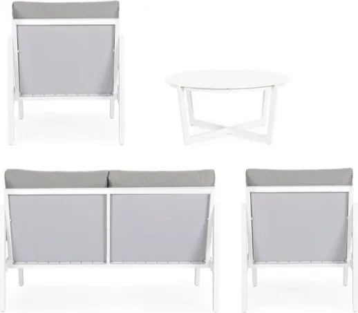 Salotto Da Esterno In Alluminio Con Divano 2 Poltrone E Tavolino Tondo Sirenus Bianco Bizzotto