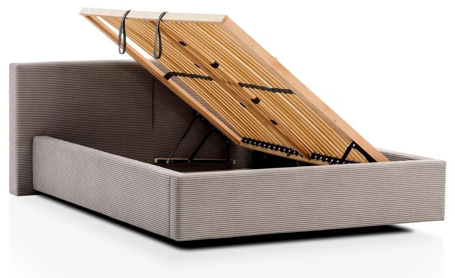 Letto matrimoniale imbottito marrone chiaro con contenitore con rete inclusa 140x200 cm Cube – Meise Möbel