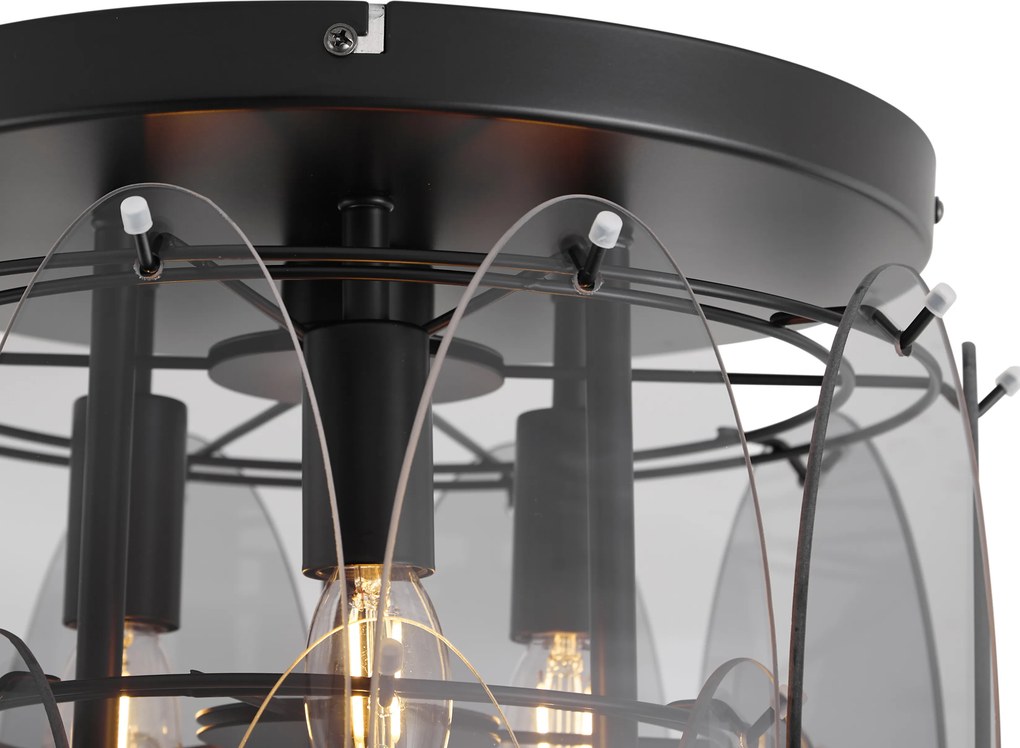 Plafoniera Art Déco Nera con vetro fumé ovale 6 luci - Mochan