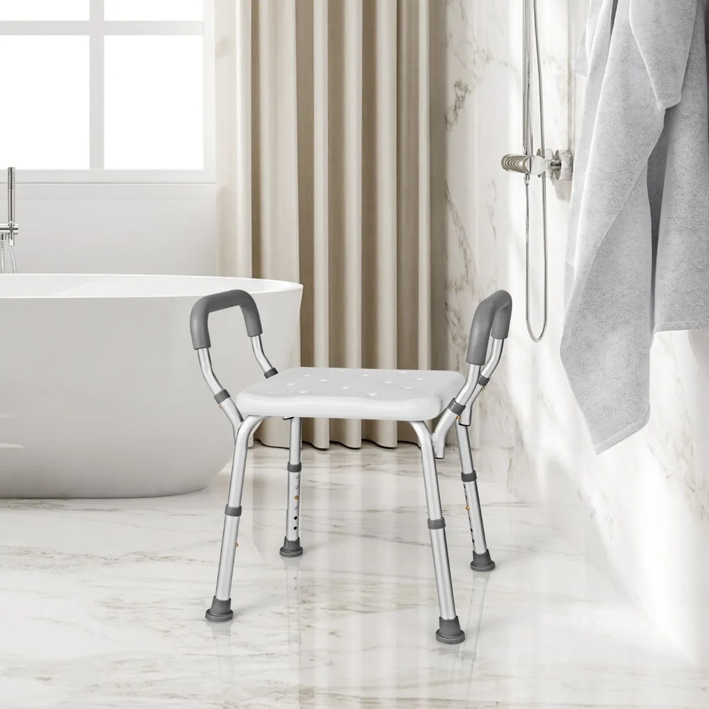 Costway Sedile doccia con braccioli imbottiti staccabili e piedini in gomma antiscivolo, Sedia doccia 6 altezze regolabili 2 Colori