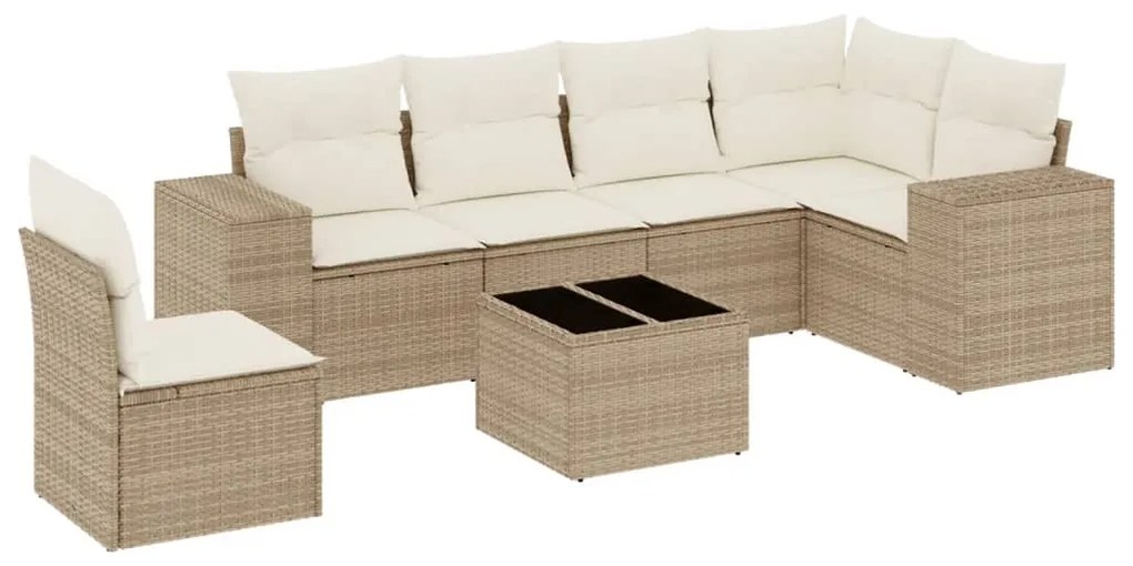 Set divani da giardino 7 pz con cuscini beige in polyrattan