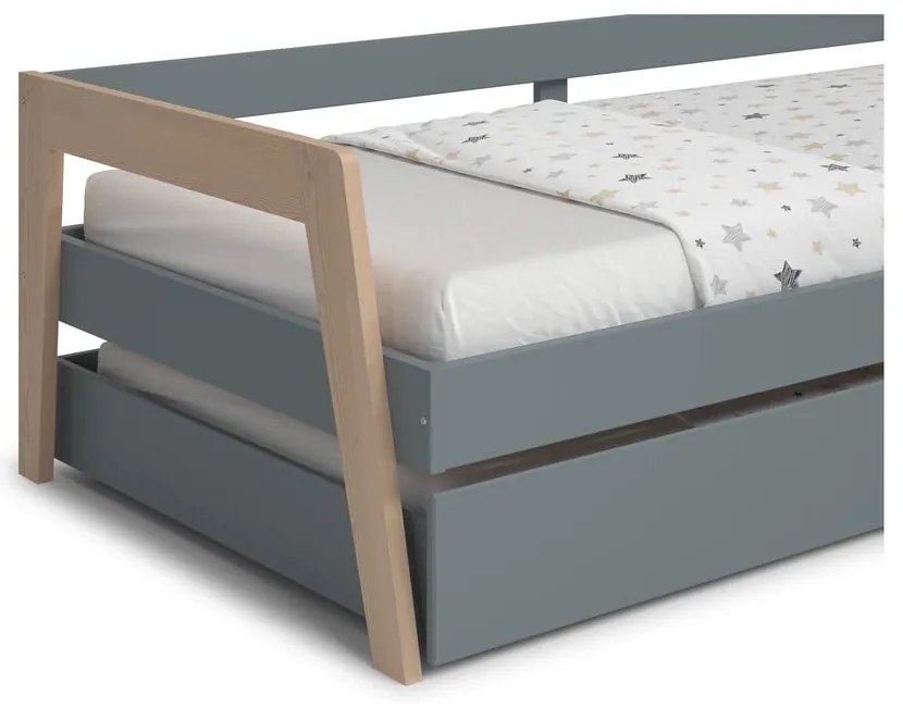 Letto da bambini estraibile verde/verde polveroso in pino massiccio con contenitore con rete inclusa 90x200 cm Carrie – Marckeric