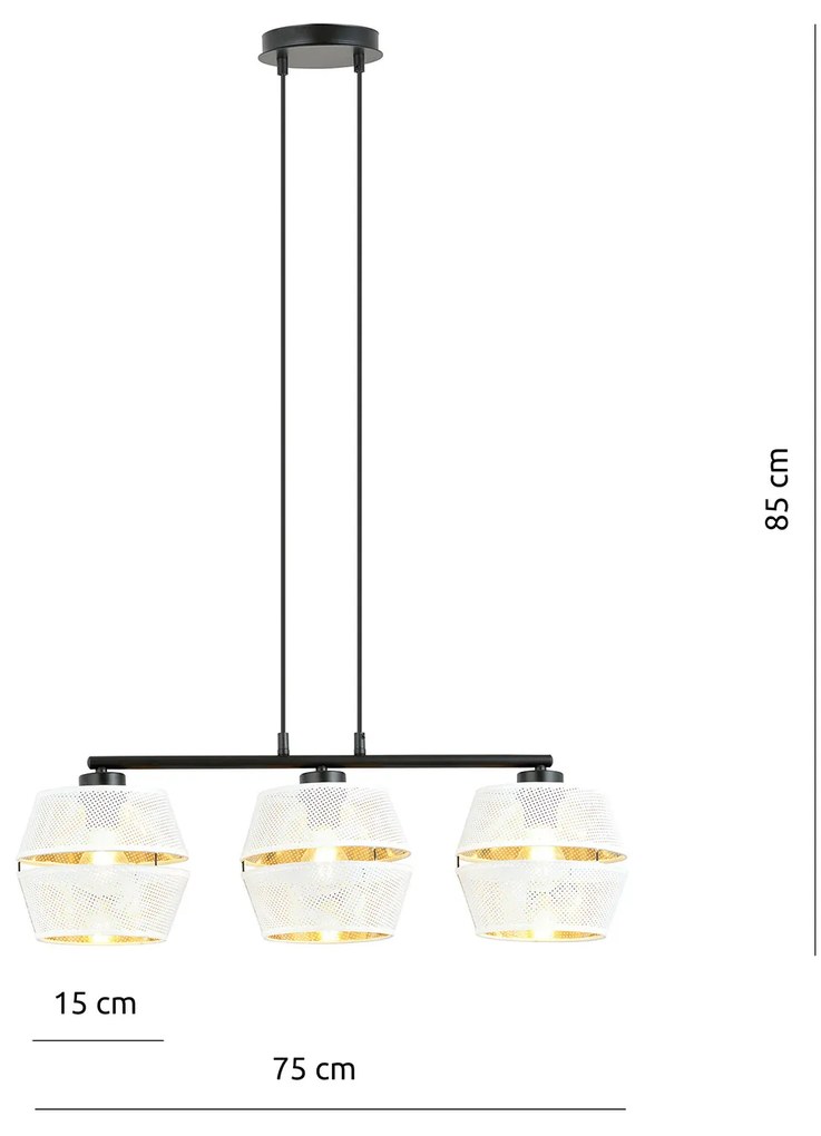 Sospensione Contemporanea 3 Luci Enea In Metallo Bianco E Oro