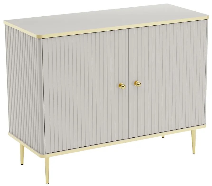 Credenza alta con 2 ante in MDF e Acciaio Beige e Dorato - SINEAD di Pascal MORABITO