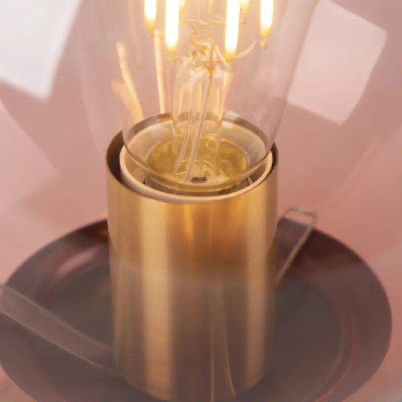 Lampada da tavolo Art Déco in ottone con vetro rosa - Pallon