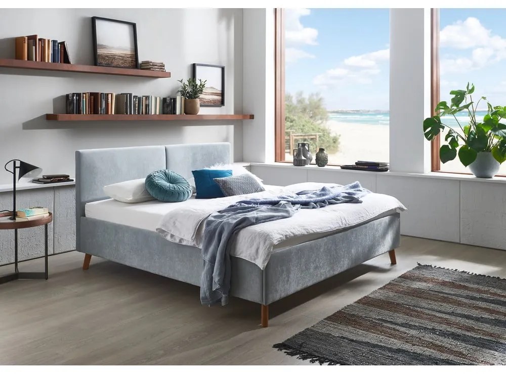 Letto matrimoniale imbottito azzurro con rete inclusa 180x200 cm Piano – Meise Möbel