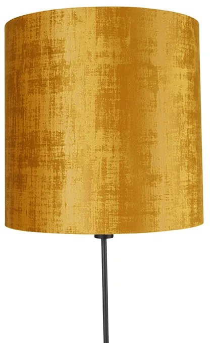 Lampada da terra nera con paralume dorato 40 cm regolabile - Parte