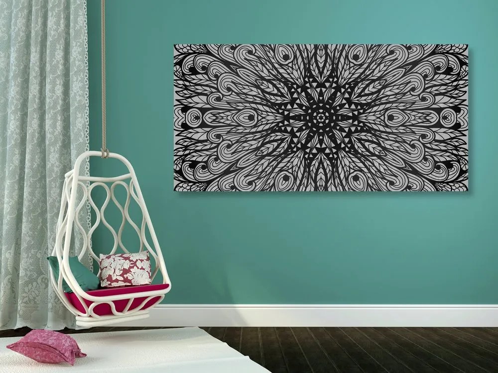 Stampa su tela – Ornamento etnico unico in bianco e nero