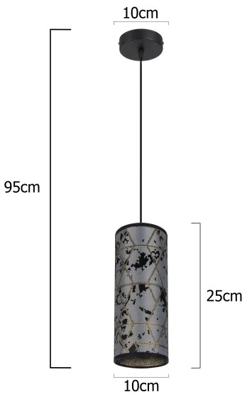 Lampadario a sospensione con filo AVALO 1xE27/60W/230V grigio/nero