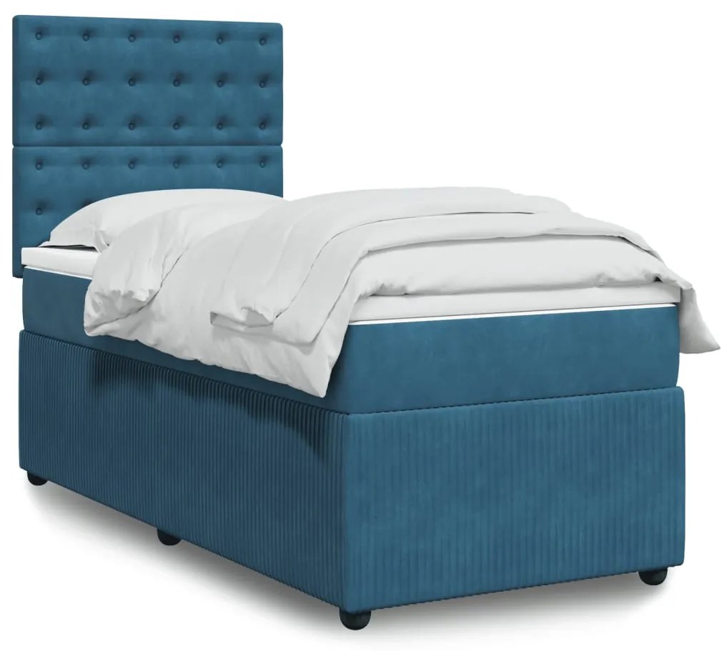 Giroletto A Molle Con Materasso Blu Scuro 90x200 Cm İn Velluto /
