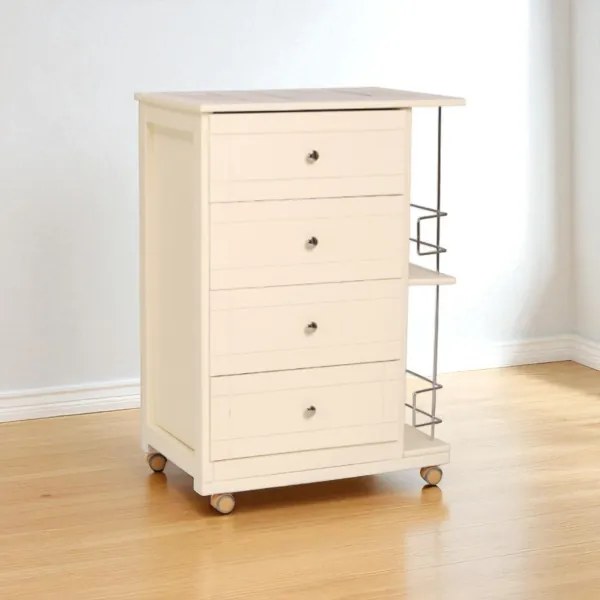 Carrello da cucina GIADA con 4 cassetti e portabottiglie Avorio