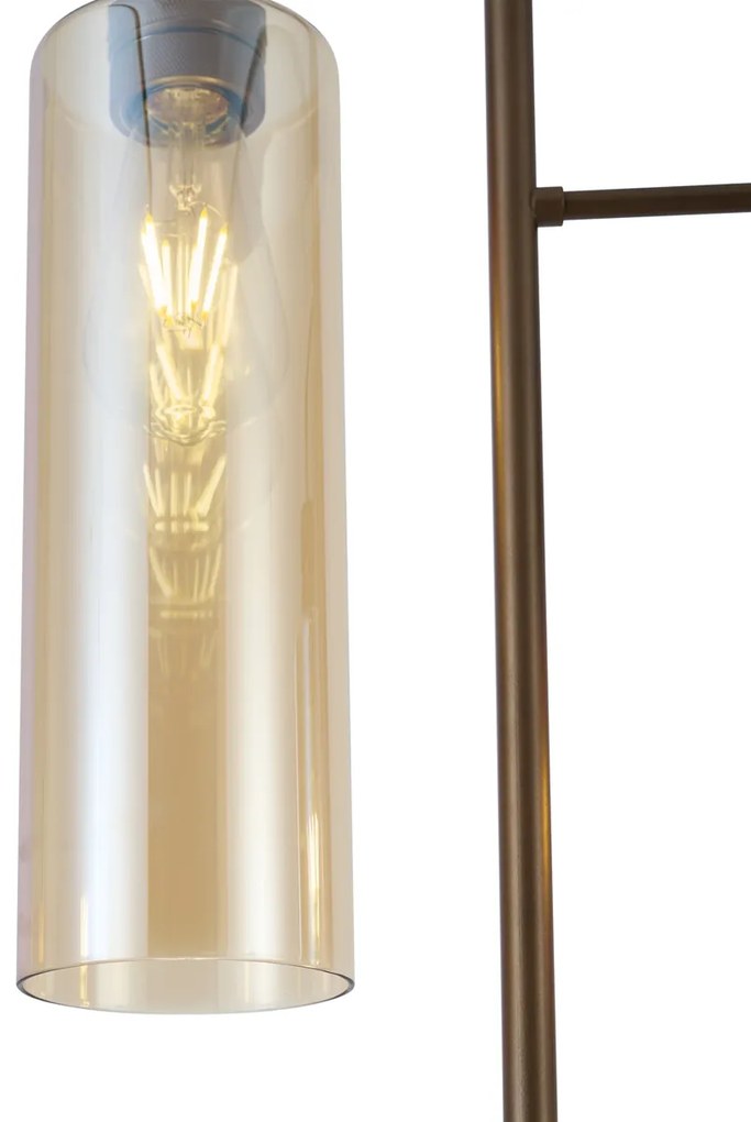 Lampada da terra Hotel Chic bronzo scuro con vetro ambrato 2 luci - Stavelot