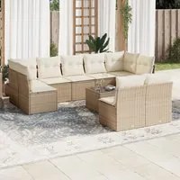 Set Divano da Giardino 10 pz con Cuscini Beige in Polyrattan 3249997