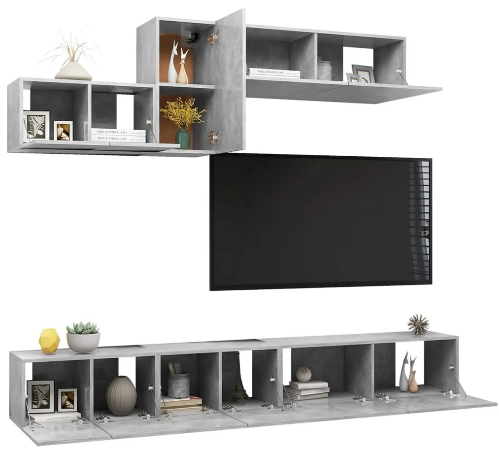 Set porta tv 6 pz grigio cemento in truciolato